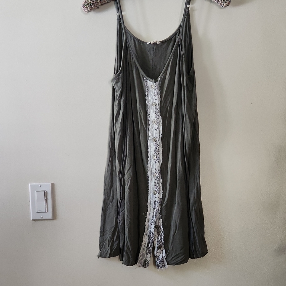 Pol Olive Green Slip with White Lace Trim